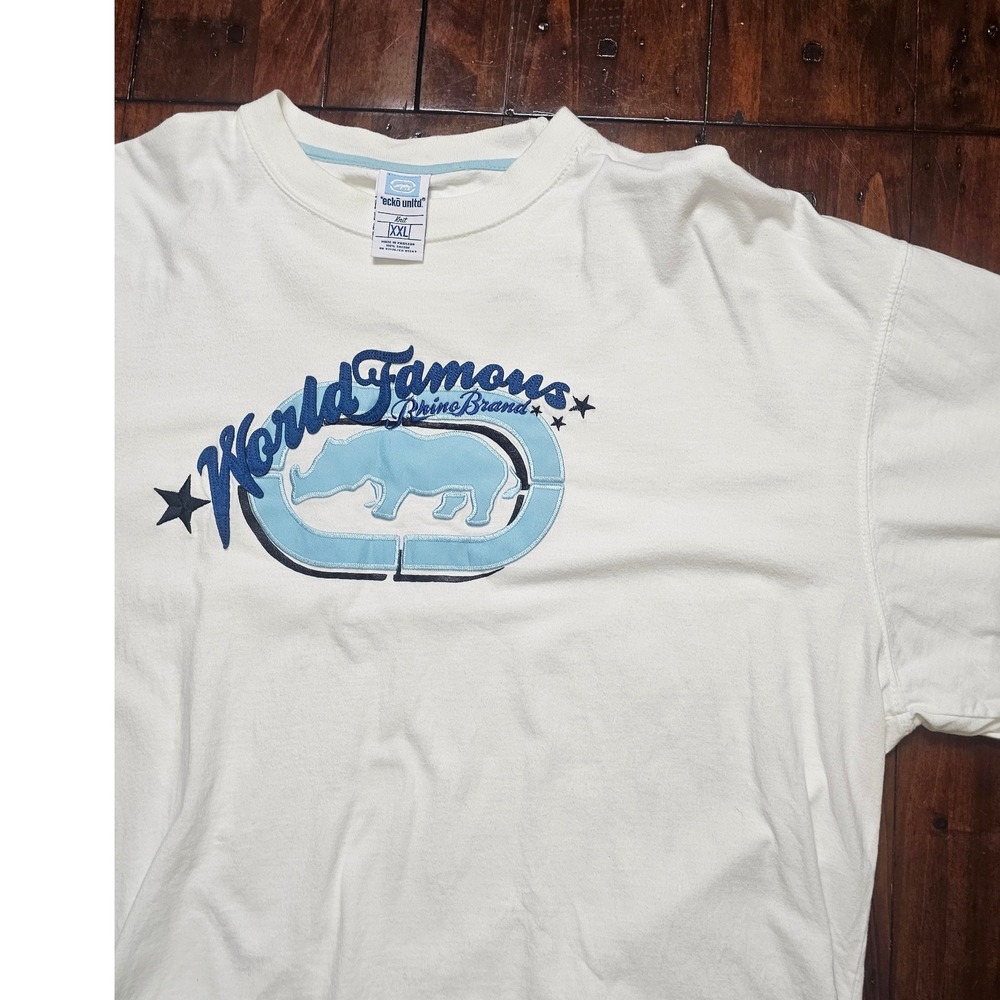 Y2K Ecko Unltd Mens White‎ World Famous Rhino Brand Graphic T Shirt XXL - Picture 2 of 8